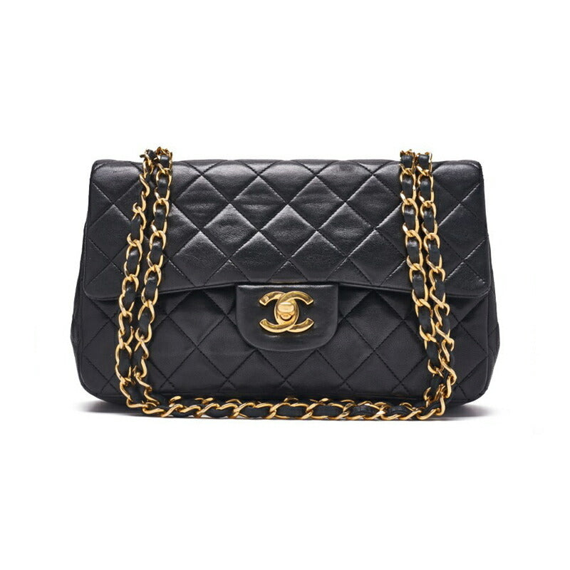 Chanel Vintage Classic Double Flap Bag Quilted Lambskin Small Black