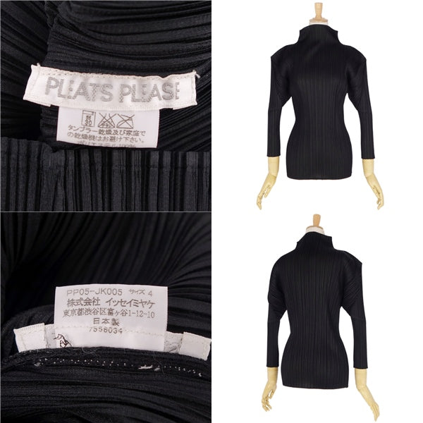 Issey Miyake Pleated T-SHIRT  BLUES LONG SLEW LONG HANDS PRITES TOPS LADY 4 (equivalent to XL) BLACK Equivalent to XL