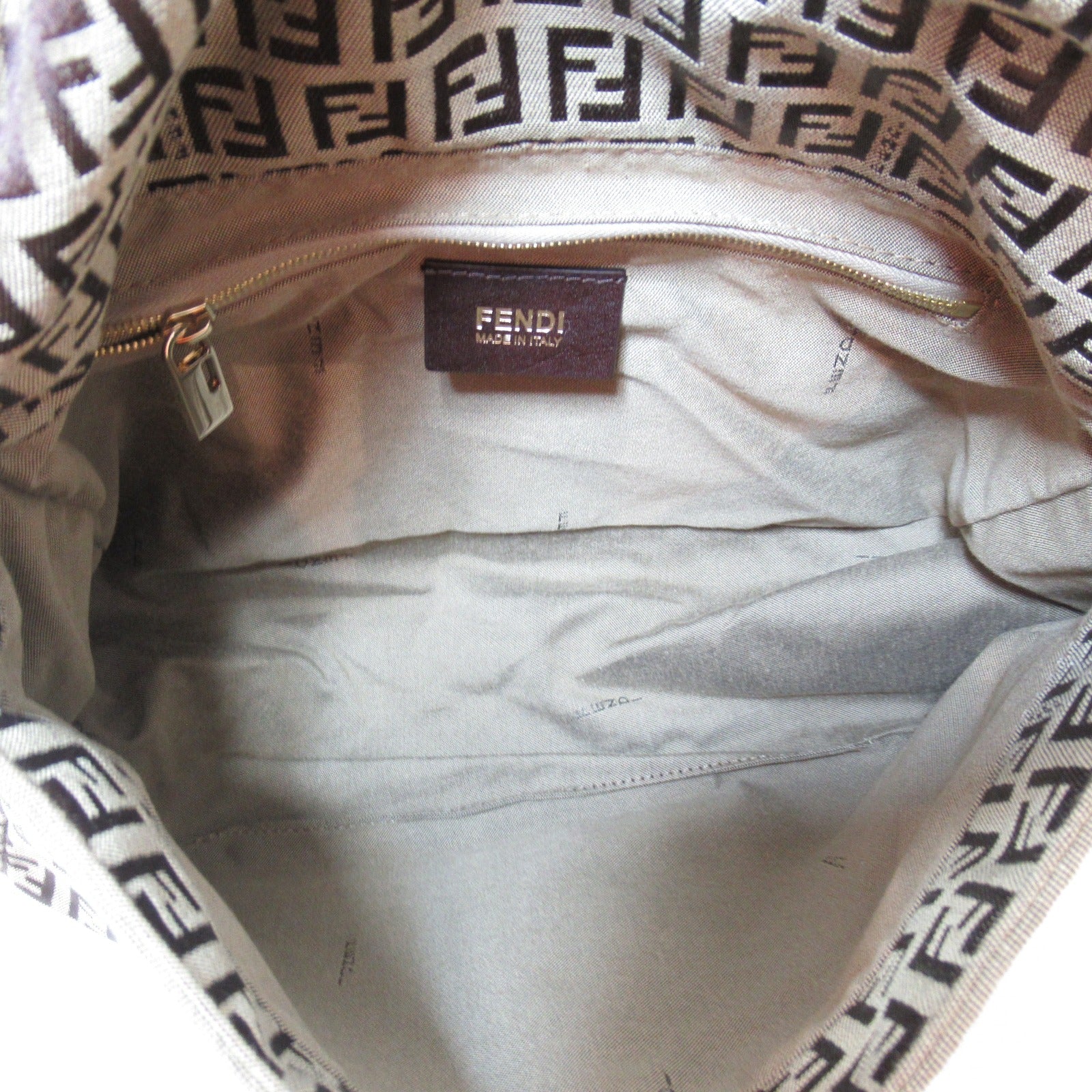 Fendi Fendi Zucchini Nonerman Bucket Shoulder Bag Canvas  Beige Dark Brown ()