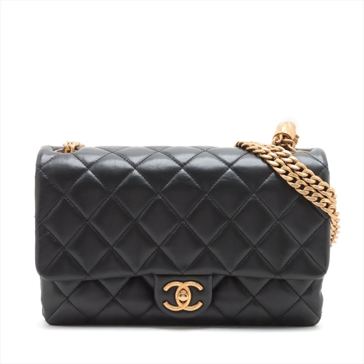 Chanel Matrasse Leather Chain Shoulder Bag Black G  AS3393