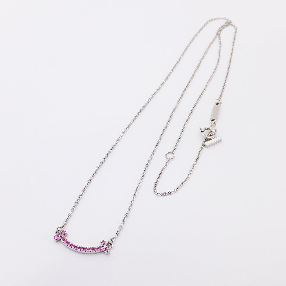 TIFFANY Tiffany T Smile Mini Pink Sapphire Necklace K18WG White G Pendant Jewelry