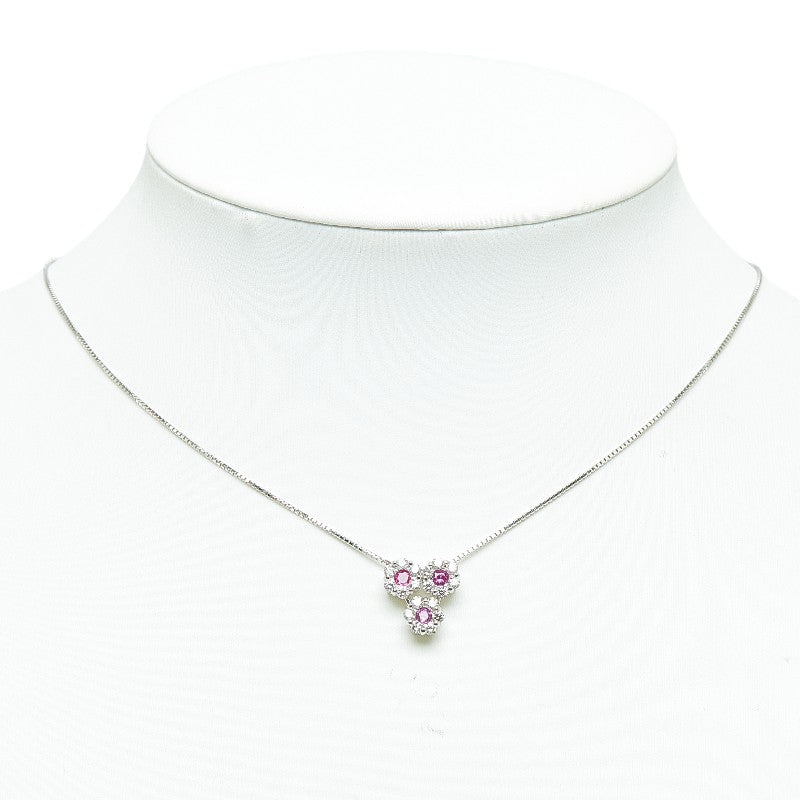 K18WG white g ru 0.27ct diamond 0.72ct pendant necklace ladies