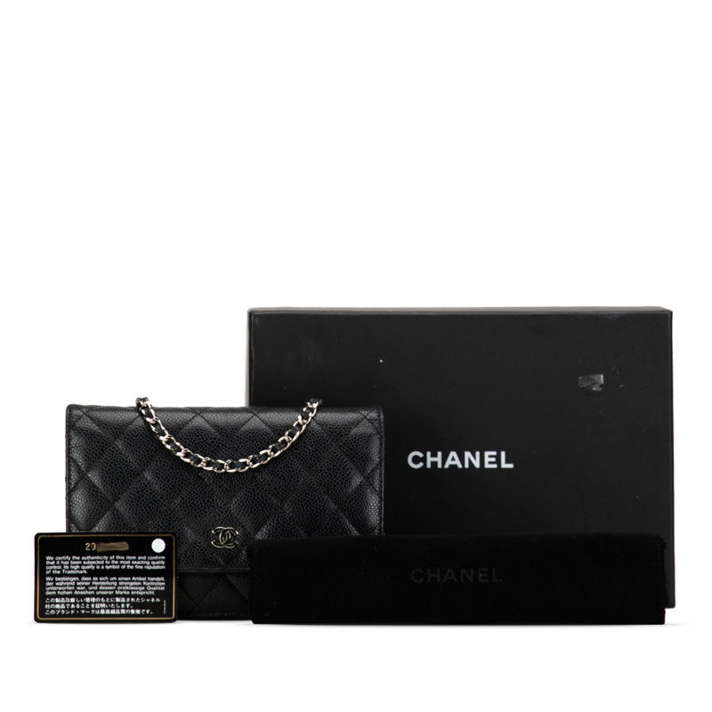 Chanel Mattrase Chain Wallet Long Wallet Black Caviar S  CHANEL