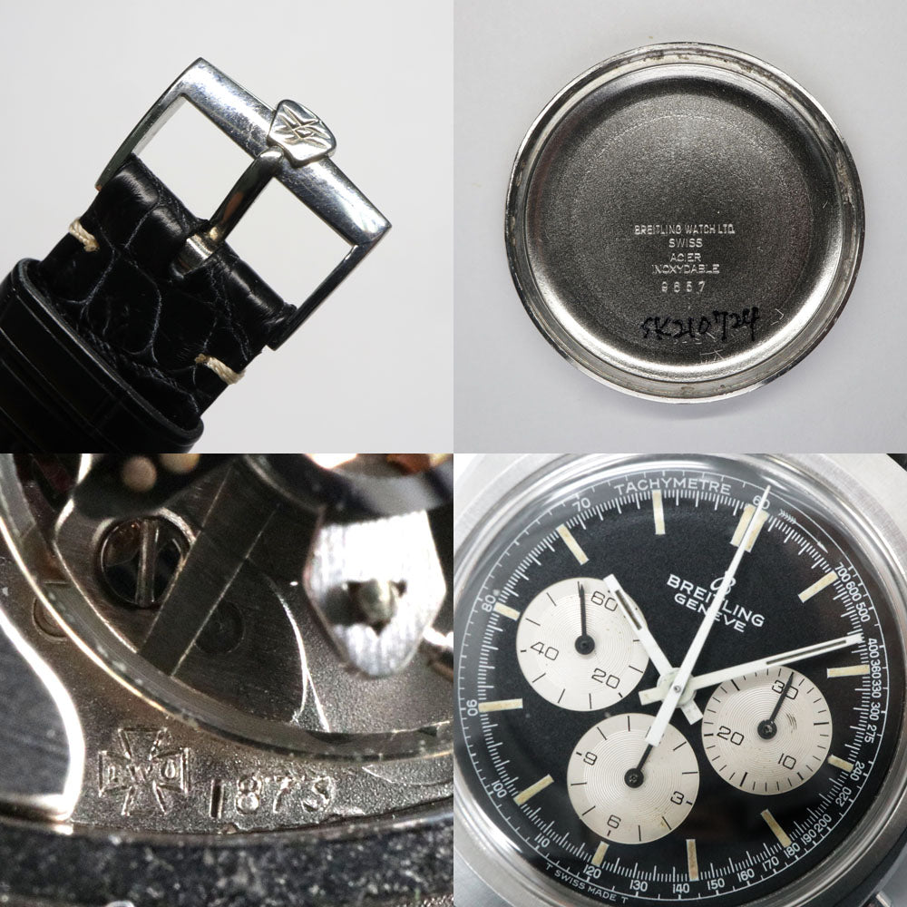 Breitling Long Pling Chronograph 9657 Black SS Leather Handbook Vintage