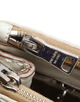 Prada Canapa City Triangle Logo  Handbag Shoulder Bag 2WAY B1801K Beige White Linen Leather m