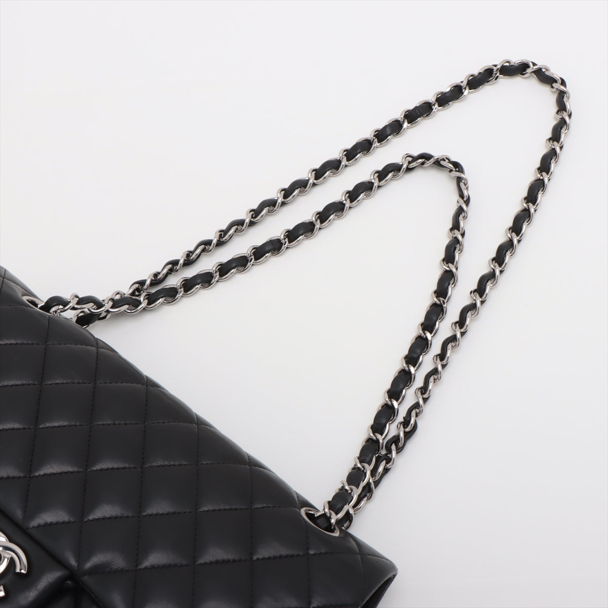 Chanel Matrasse 25  Double Flap Double Chain Bag Black Silver G  13th A01112