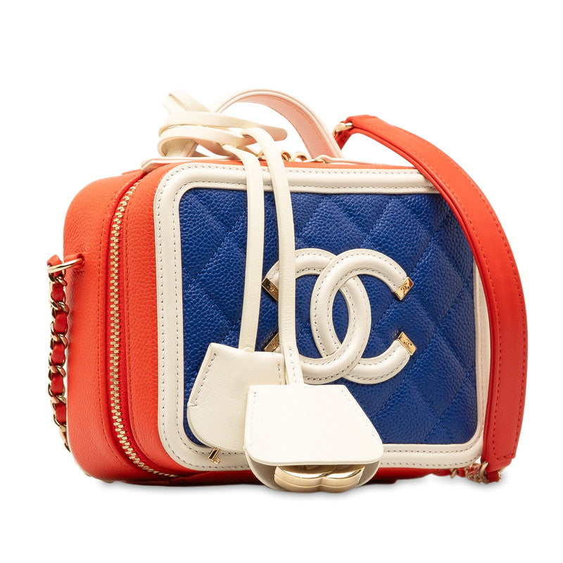 Chanel CC Filigree Vanity Bag Tricolor Red Blue White Caviar S  CHANEL
