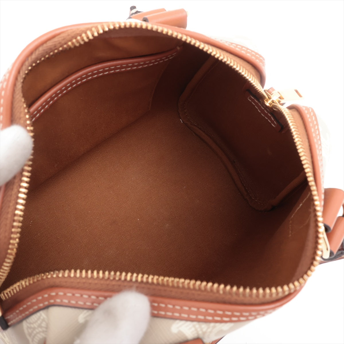 Celine Small Boston Curl f PVC  Leather 2WAY Handbag Beige × Brown