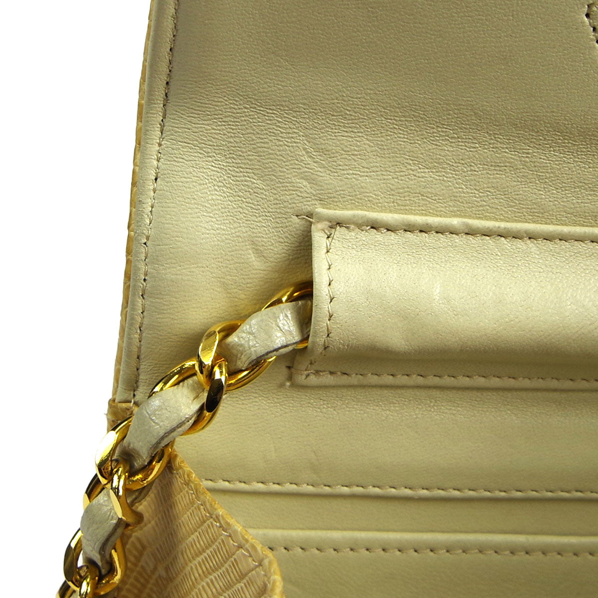 Chanel * 1986-1988 Pushlock Full Flap Mini Beige Lizard Skin