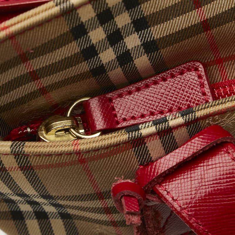 Burberry Nova Check  Tote Bag Shoulderbag Beige Red Canvas Leather
