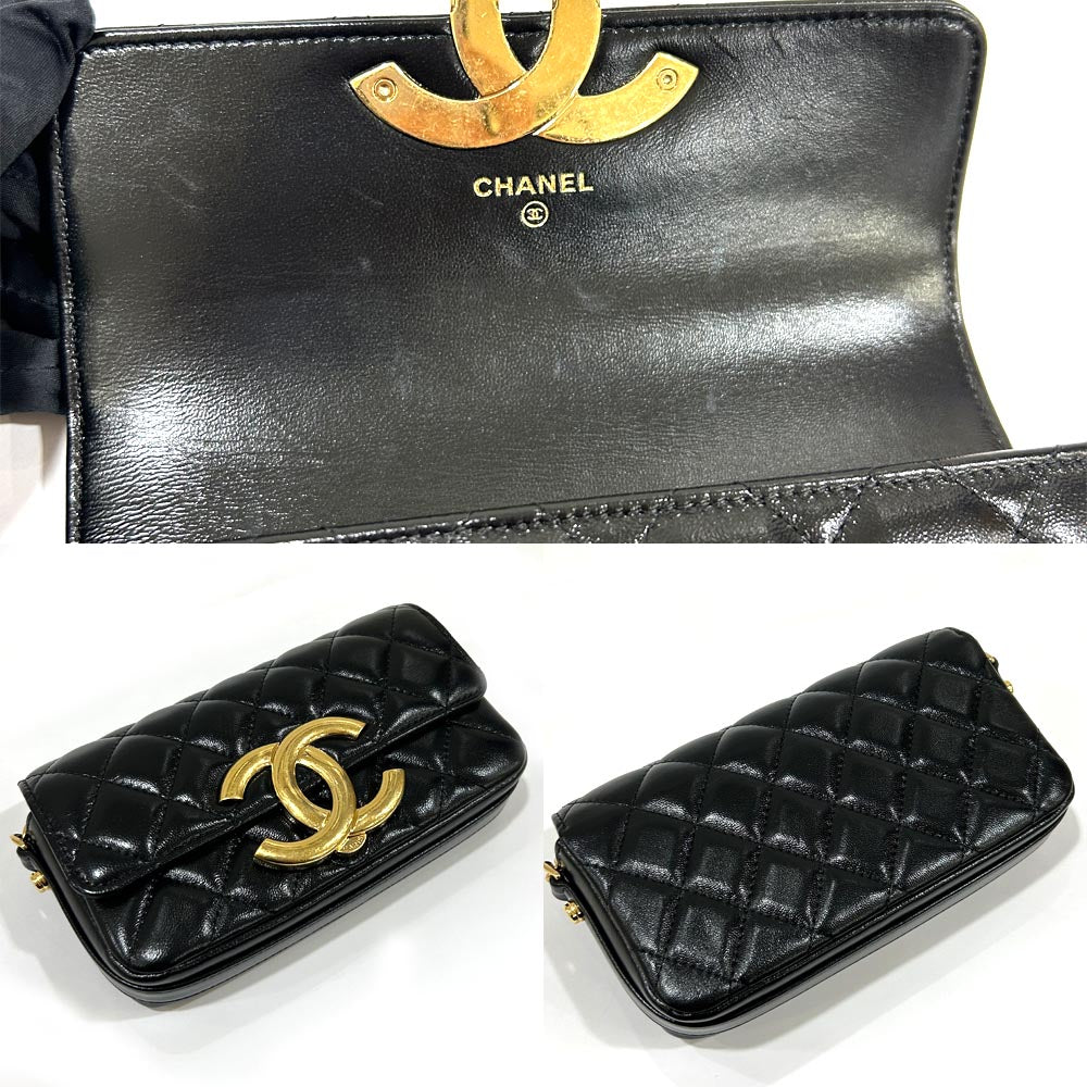 Chanel Matrasse Mini Chain Shoulder Bag AP3207 Coco G   Phonbox Black