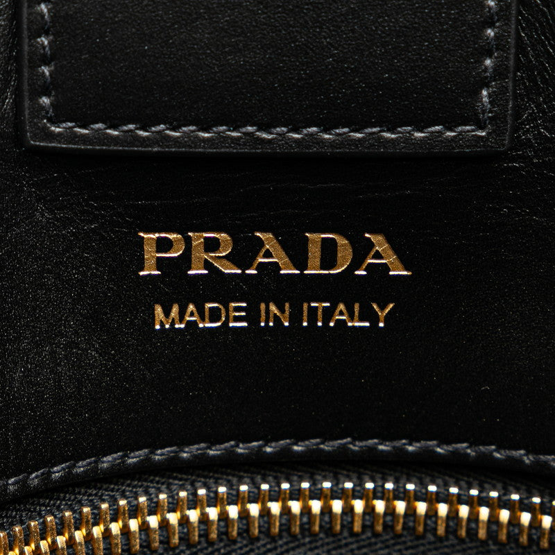Prada Logo Bibliotek Handbag Shoulder Bag 2WAY 1BG098 Black Multicolor Leather  Prada