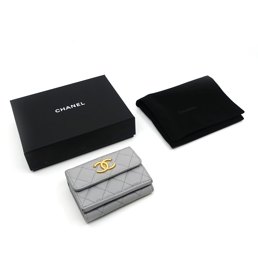 Chanel Small Flap Wallet Matrasse AP3518 Three Fold Wallet Gold Coco Gr Caviar