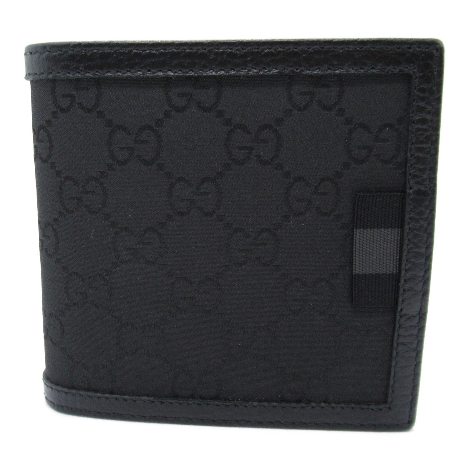 Gucci Double Fold Wallet Double Folded Wallet Leather Nylon Men Black 150143