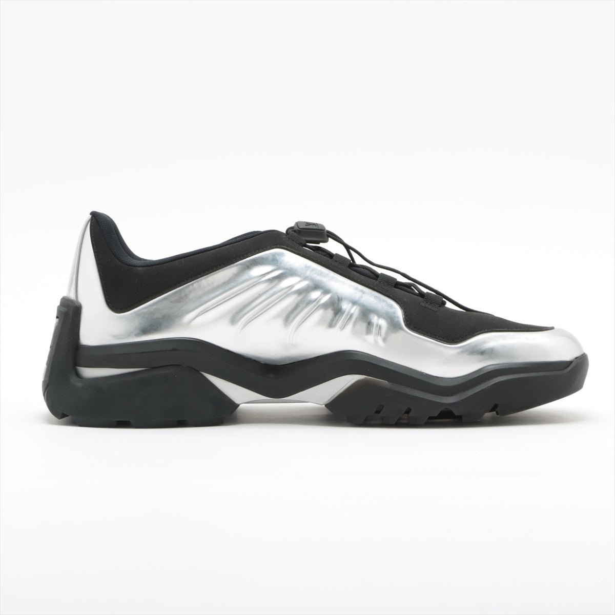 Louis Vuitton Millennium Line 21 Year Patent Leather  Fabric Sneakers 9 Men Silver × Black FD0251