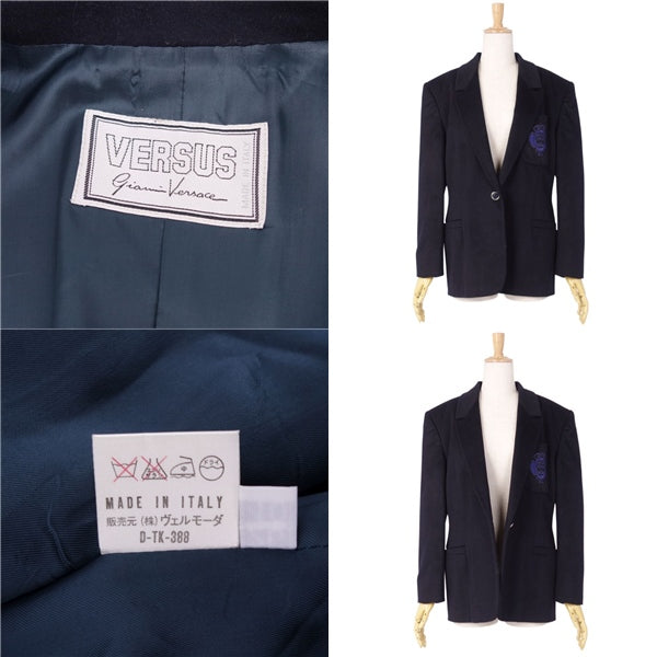 Versus Versace Gianni Versace Jacket  Logo Stitching Wool Cashmereia   Made in Italy 40 (M equivalent) Navy  Navy