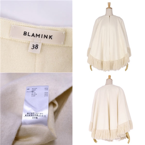 BRAMINK BLAMINK Poncho Caped Coat Fringe Cashmere Silk Out  38 (M equivalent) Ivory