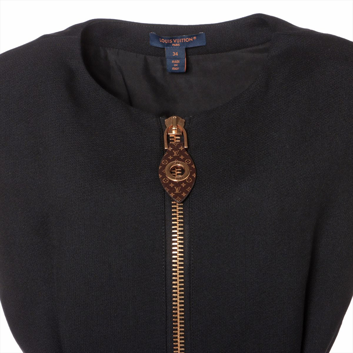Louis Vuitton 23AW wool x silk northern sleeve onepiece 34 ladies black 1ABQRA RW232W monogram XXL detailed cap sleeve dress