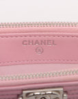 Chanel Boy Chanel Leather X Line Stone Chain Wallet Pink Silver G  23rd