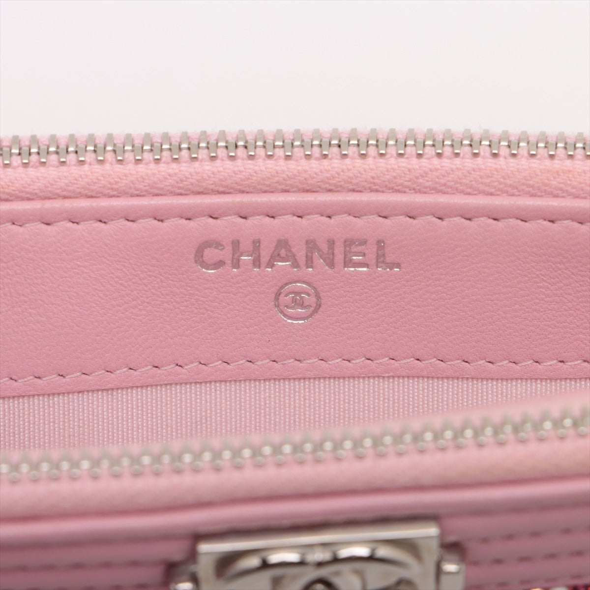 Chanel Boy Chanel Leather X Line Stone Chain Wallet Pink Silver G  23rd