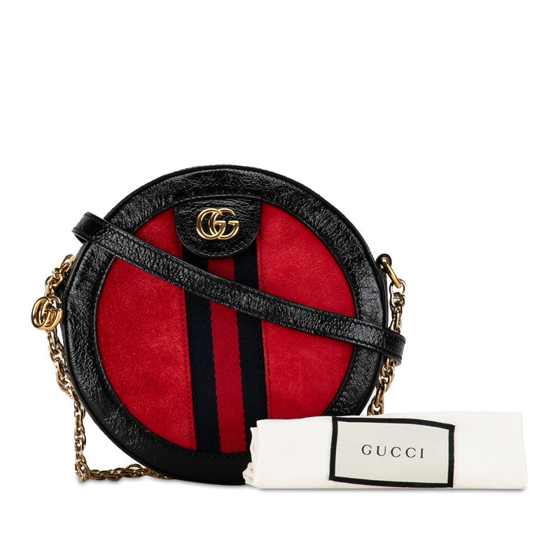 Gucci Ophidia GG Marmont Mini Round  Chain Shoulder Bag 550618 Black Red Patent Leather Swede  Gucci