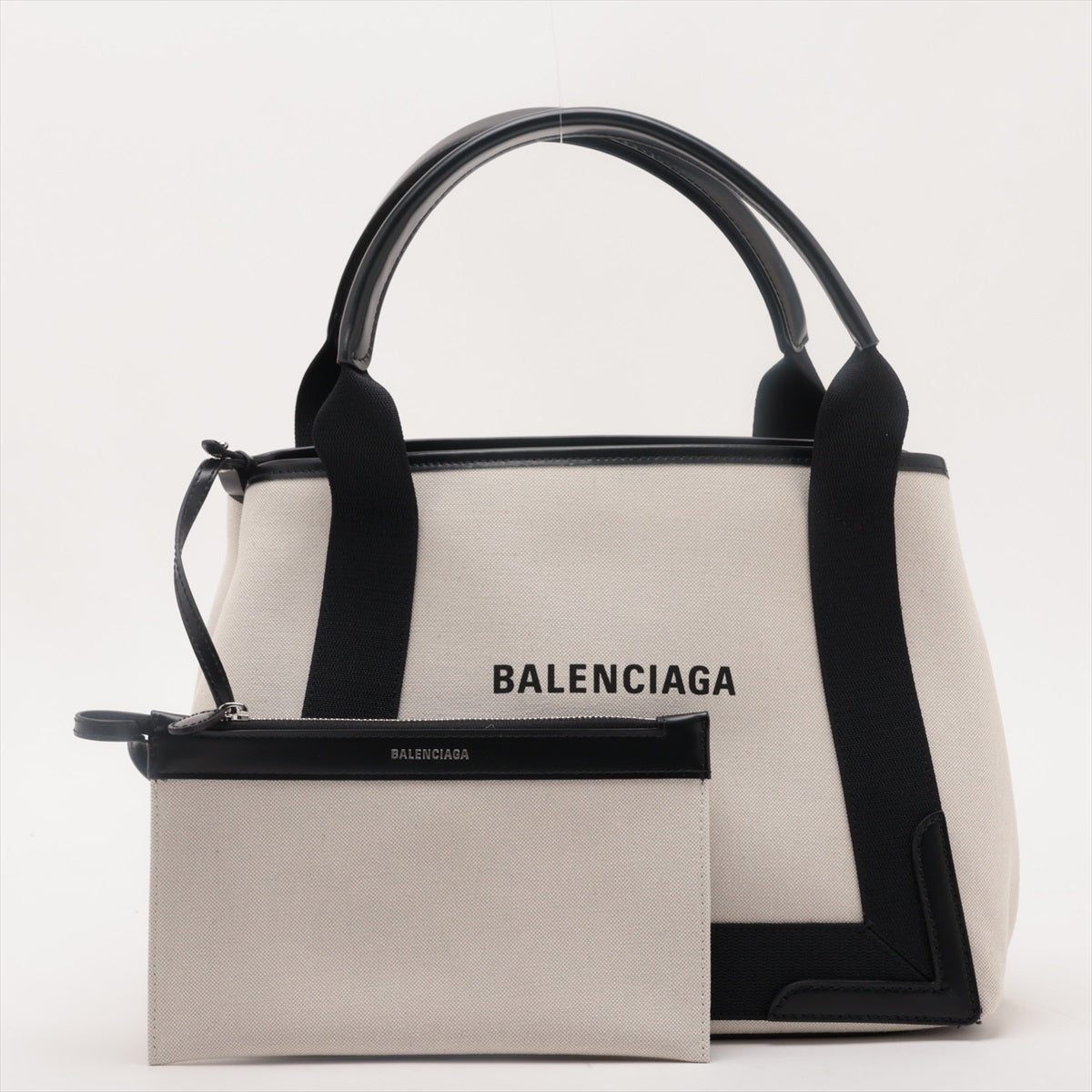 Valentia Naivica Bus Canvas  Leather Handbag Black × Beige 339933