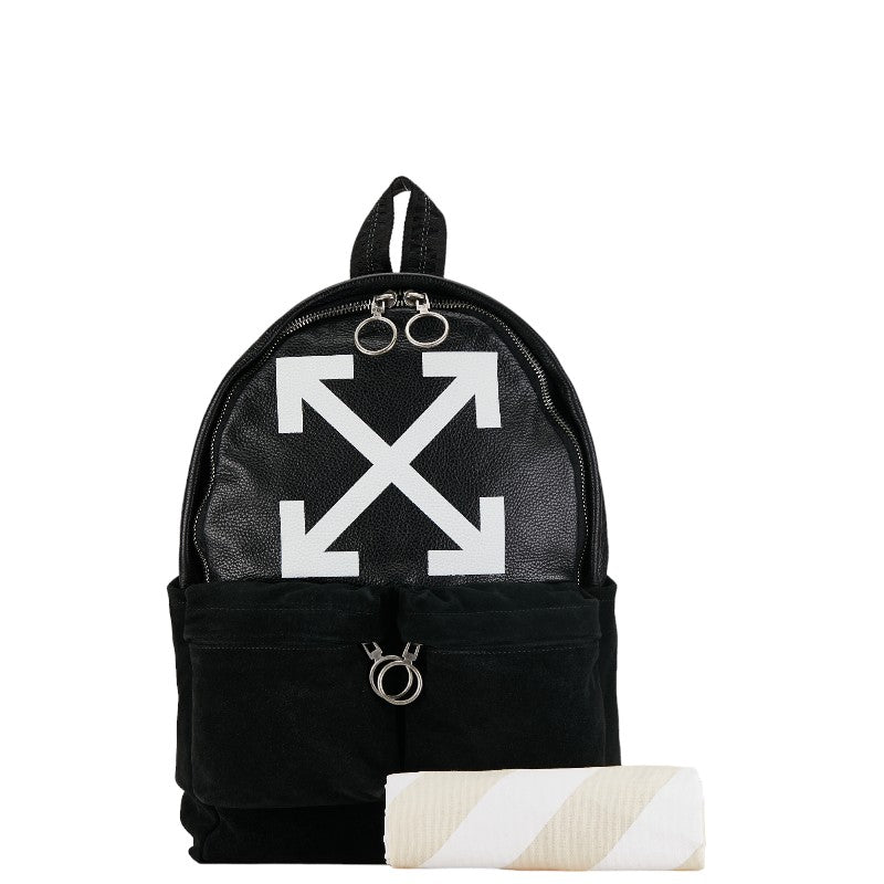 Off-White Slash Logo Lock Backpack Black Leather Swede Mens OFF-WHITE