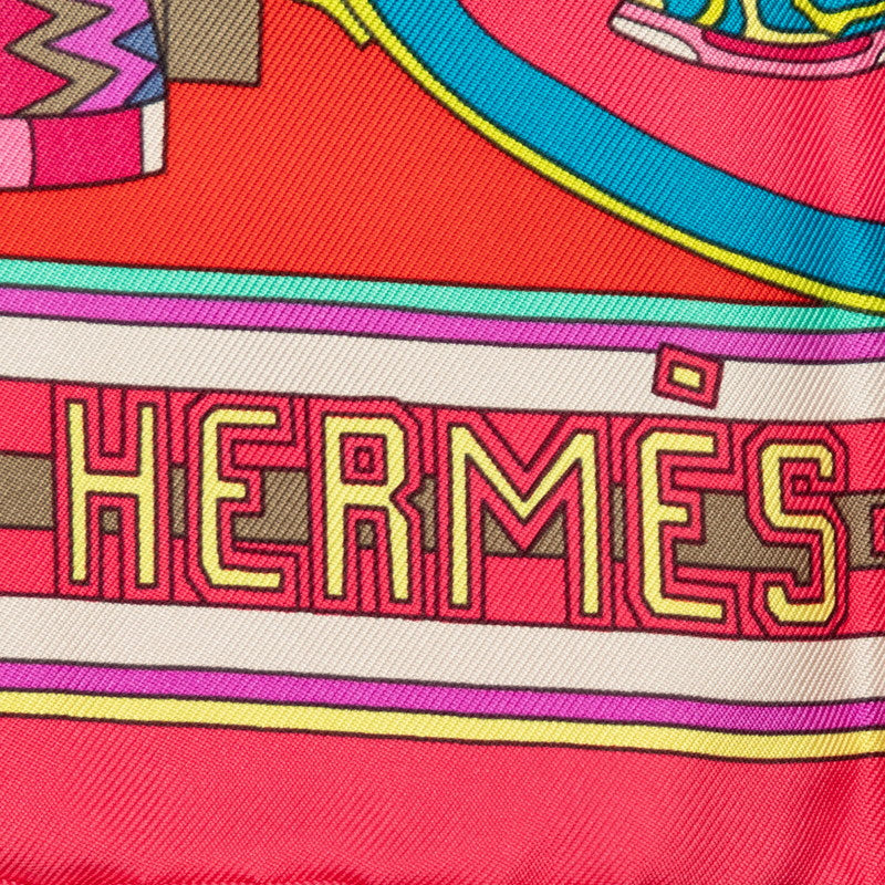 Hermes Carré 90 Les Trophées Trophy SCalf Pink Multicolor Silk  Hermes