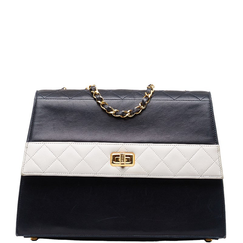 Chanel Matrases Turton Chain Shoulder Bag Navy White G Leather  Chanel