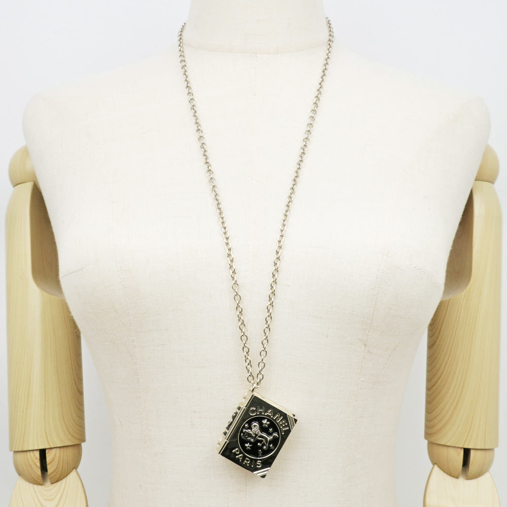 CHANEL Book Charm Necklace AB7521 B22C Coco Lock Pendant Long Chain Accessories