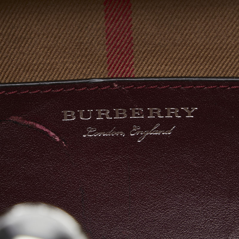 Burberry 格紋封閉式單肩包 酒紅色皮革 BURBERRY