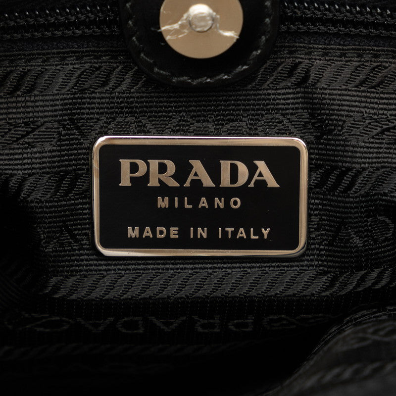 Prada Triangle Logo  Handbag Torch Bag B11214 Black Nylon Leather  Prada