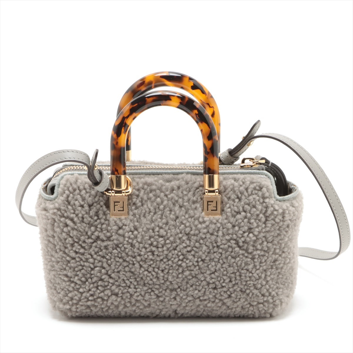 Fendi Byzaw Mini Mouton x Leather 2WAY Handbag Gray 8BS067