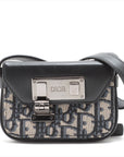 Christian Dior Oblique Dior Lock Canvas X Leather Shoulder Bag Black X Navy