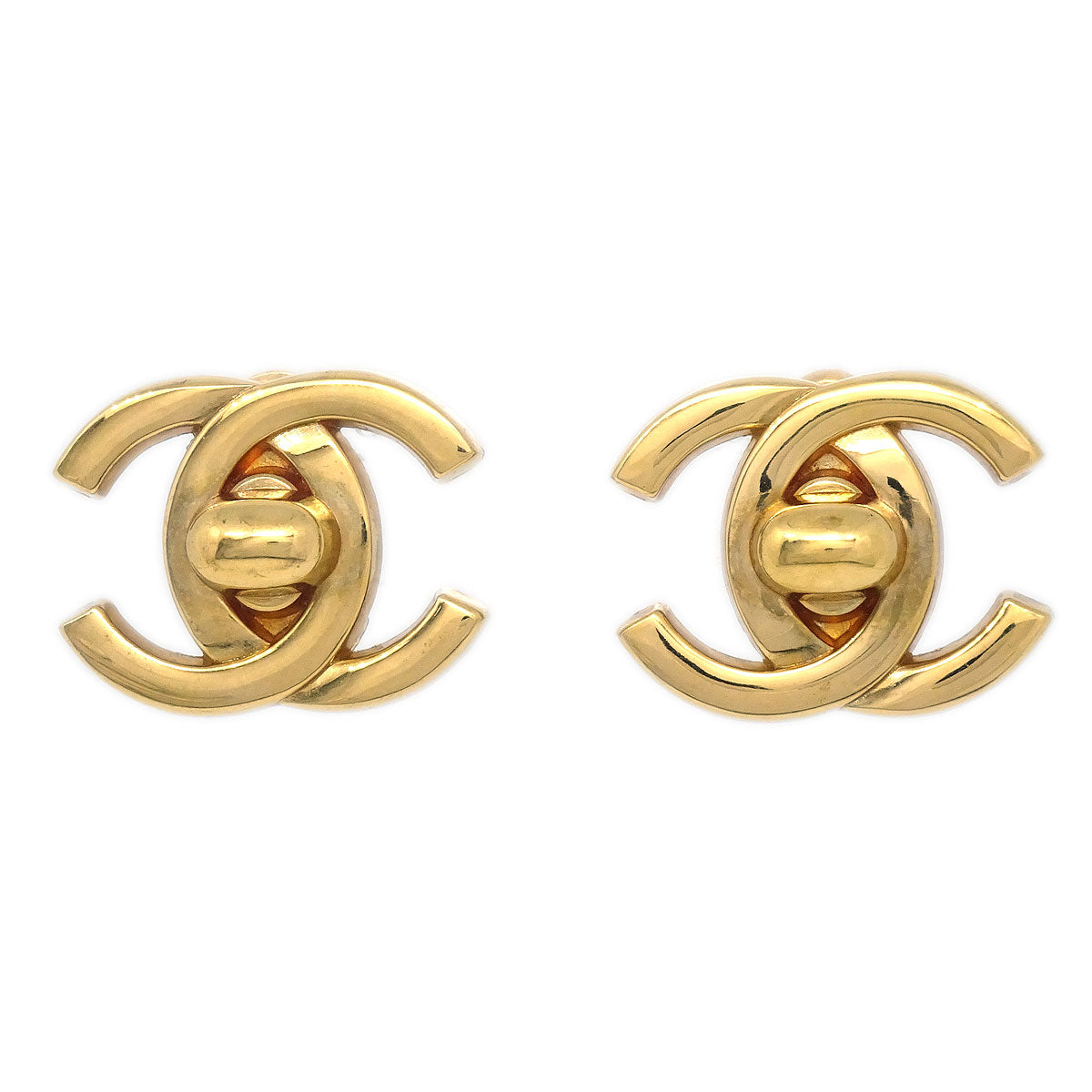 Chanel 1995 Crystal &amp; Gold CC Turnlock Earrings Clip-On Large