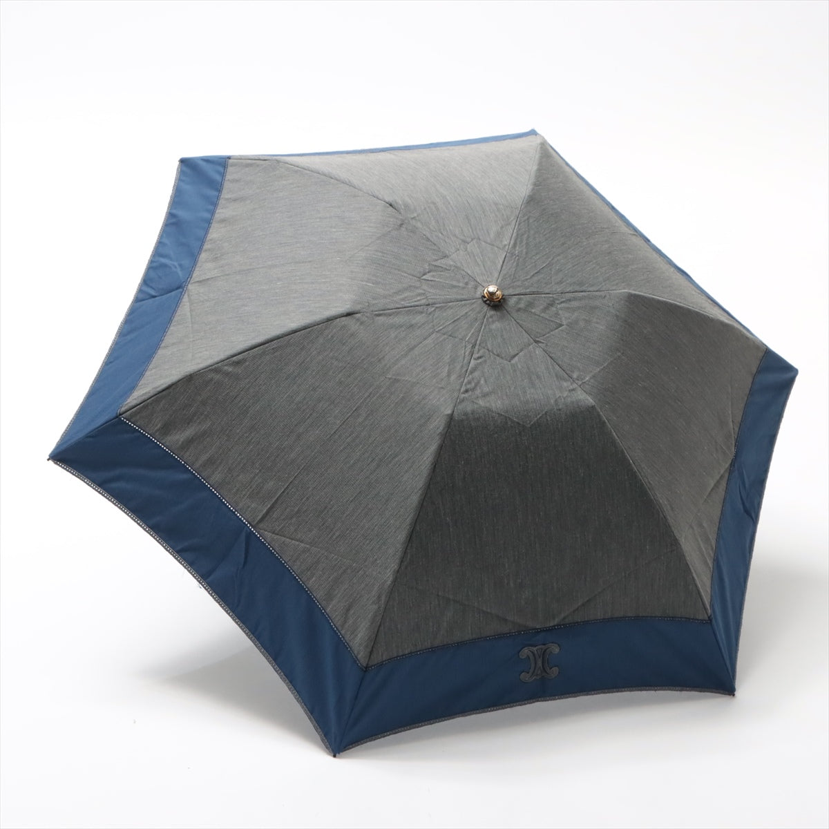 Celine Macadame Fed Umbrella Cotton  Polyester Blue × Grey UV Cut 1st Class Shade f