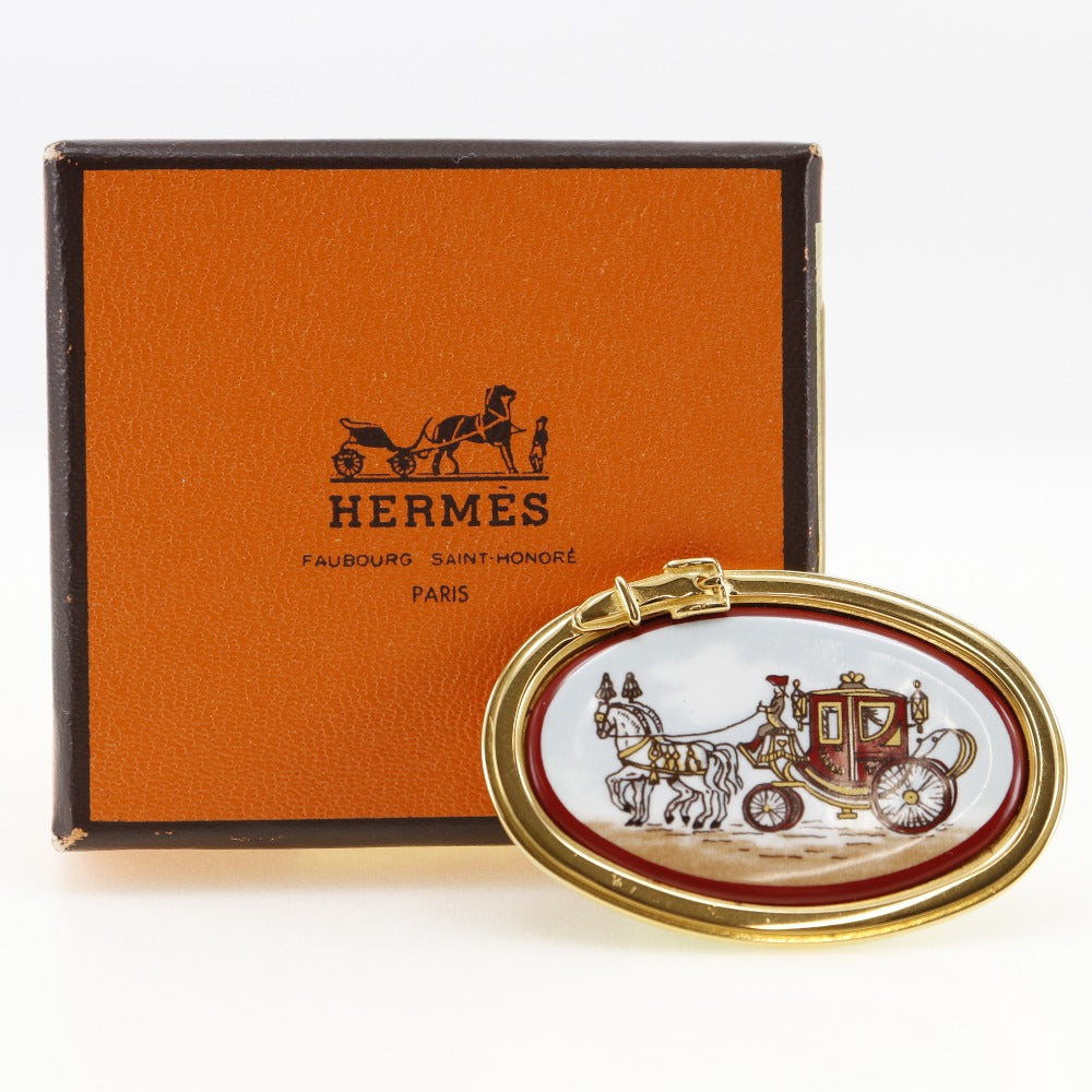 Hermes Horse Chariot Brooch Emily Seven-Boy Fire G Mesh French Made Red  18.2g Carri  - Bottle in    &amp; Buy