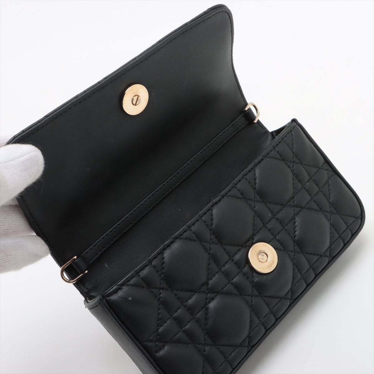 Christian Dior Lady Leather Chain Shoulder Bag Black