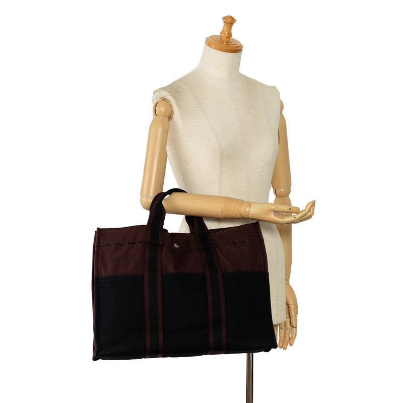 Hermes Fortune MM Handbag Tote Bag Black Wine Red Canvas  Hermes