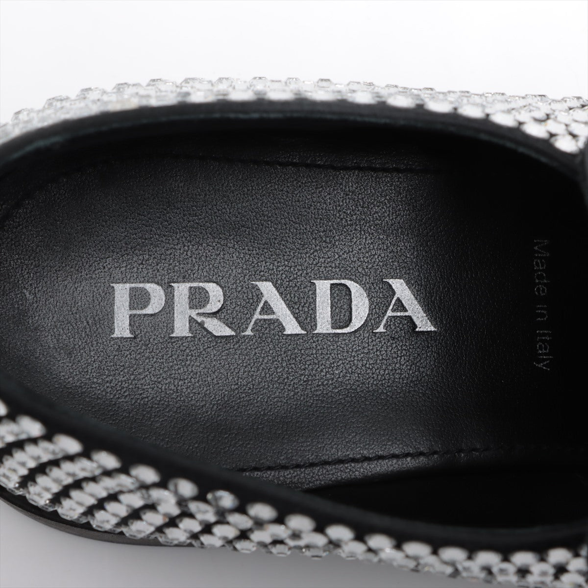 Prada Wood  7 Men Black x Silver 2DE135 Triangle Logo Chocolate Crystal