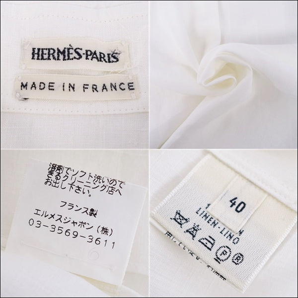 Hermes  Margiela Period Blues  Sleeve Strip Linen 100% Tops  40 (M Equivalent) White