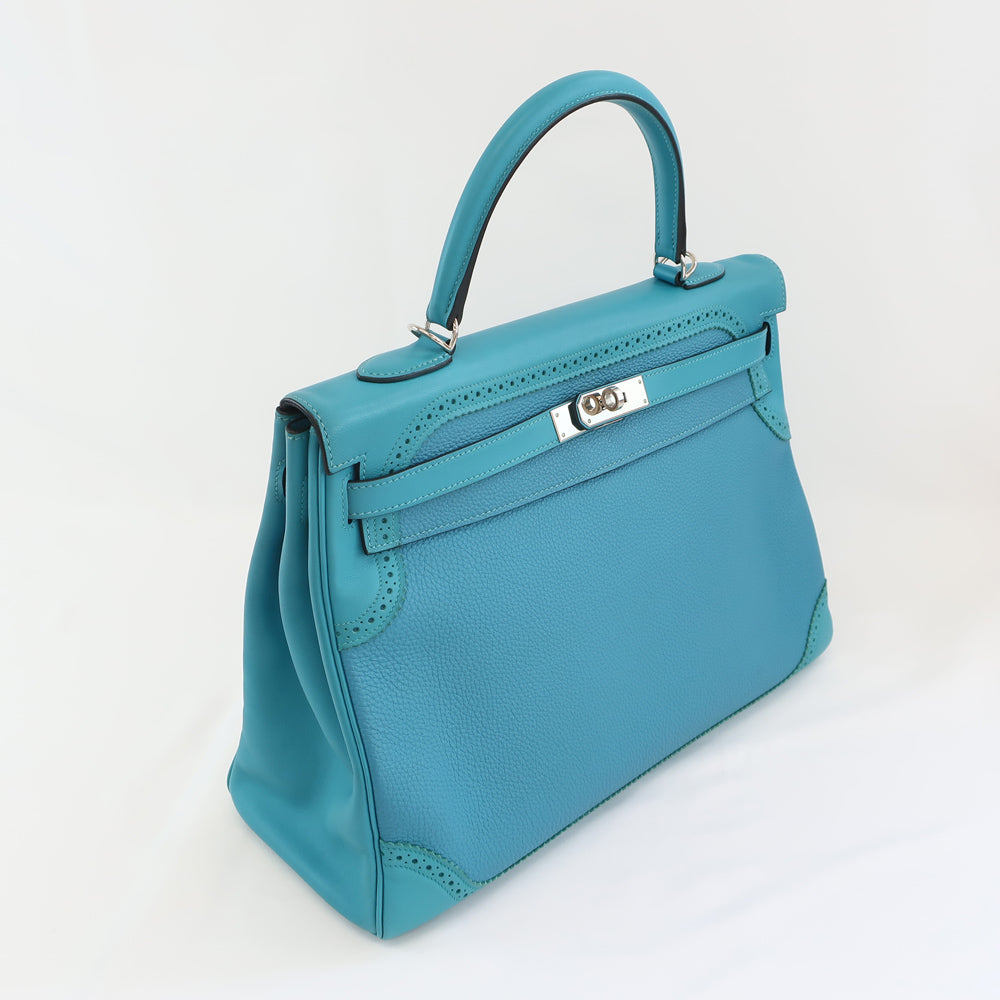 HERMES Hermes Kelly 35 Giles Turquoise Blue Leather Silver G  T  Manufactured around 2015 Handbag Shoulder 2WAY