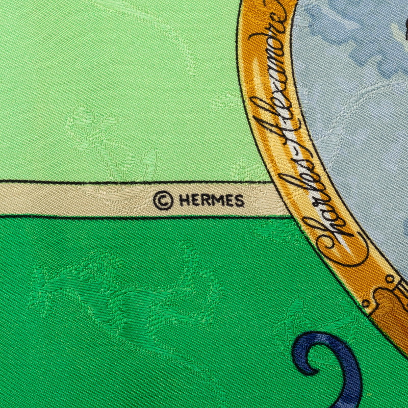 Hermes Carré 90 LE GEOGRAPHE Geographer SCalf Green Multicolor Silk  Hermes