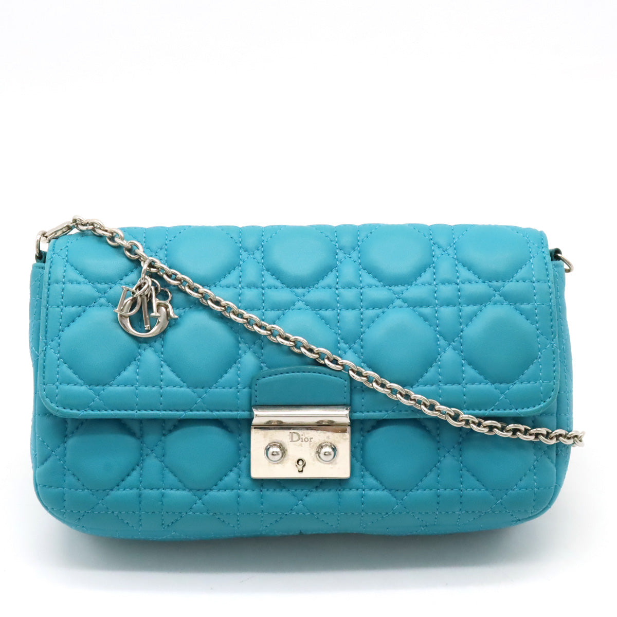 Christian Dior Christian Dior Miss Dior Lady New Lock Chain Wallet Backpack Leather Turquoise Blue Blumin