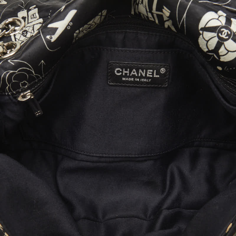 Chanel Yale Chain Shoulder Bag Black White Silver Nylon  Chanel