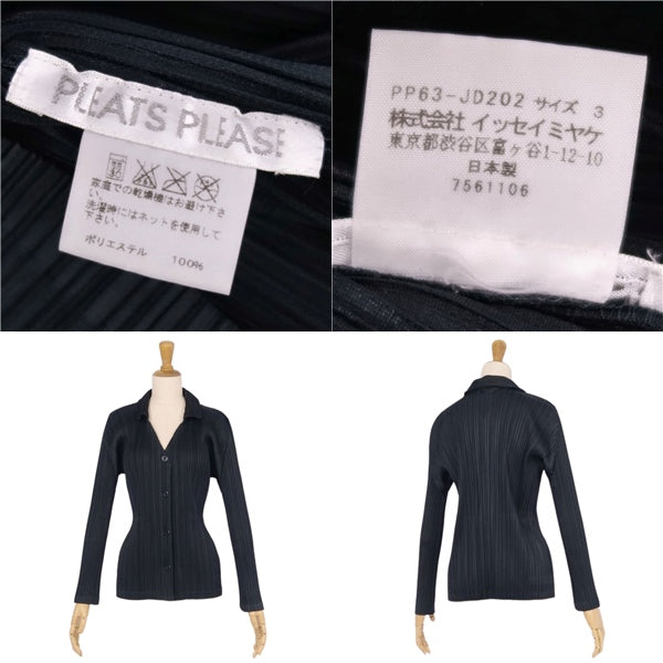 Issey Miyake Pleated Cardigan Long Sleeve    3 (equivalent to L) Black  FODMEST