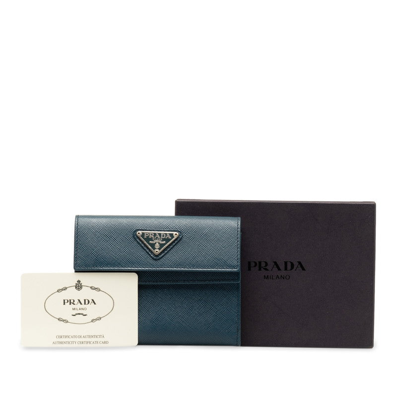 Prada Triangle Logo  Saffiano Two Fold Wallet M53A Blue Leather  Prada  Saffiano Ginsio