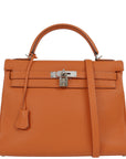 Hermes Orange Togo Kelly 32 Retourne 2way Shoulder Handbag
