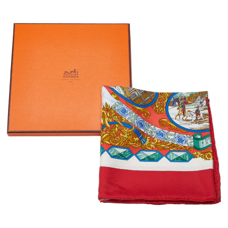 Hermes Carré 90 L&#39;ENTENTE CORDIALE French English Alliance SCalf Red Multicolor Silk  Hermes