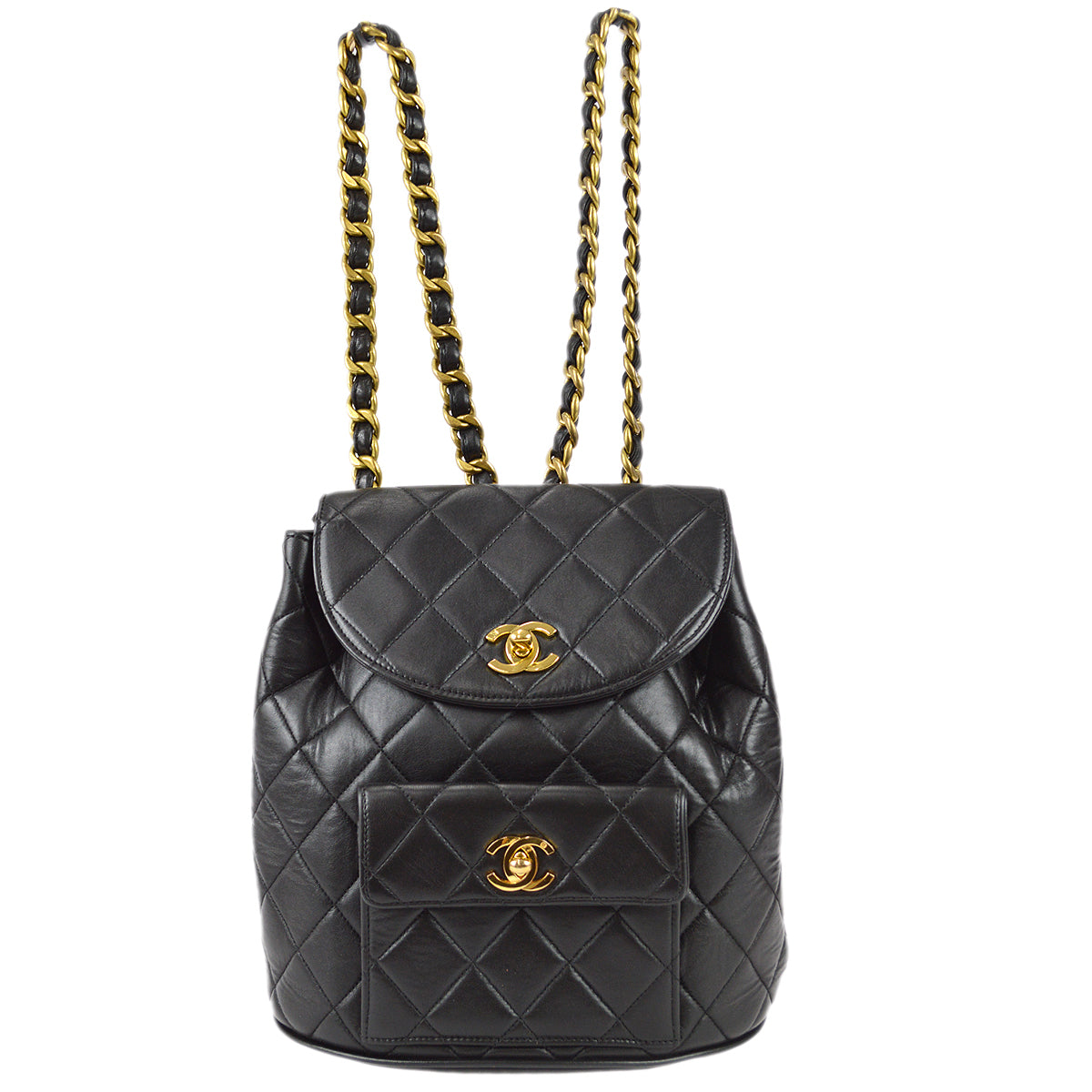 Chanel 1990s Duma Chain Backpack Bag Black Lambskin